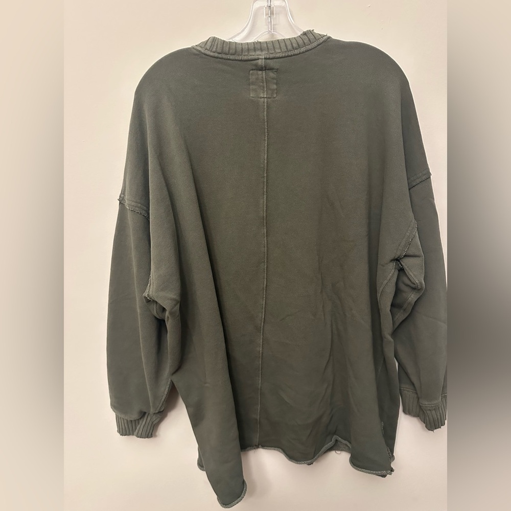 Aerie Olive Green Oversized Seam Detail Crewneck Sweatshirt Medium - Picture 4 of 4